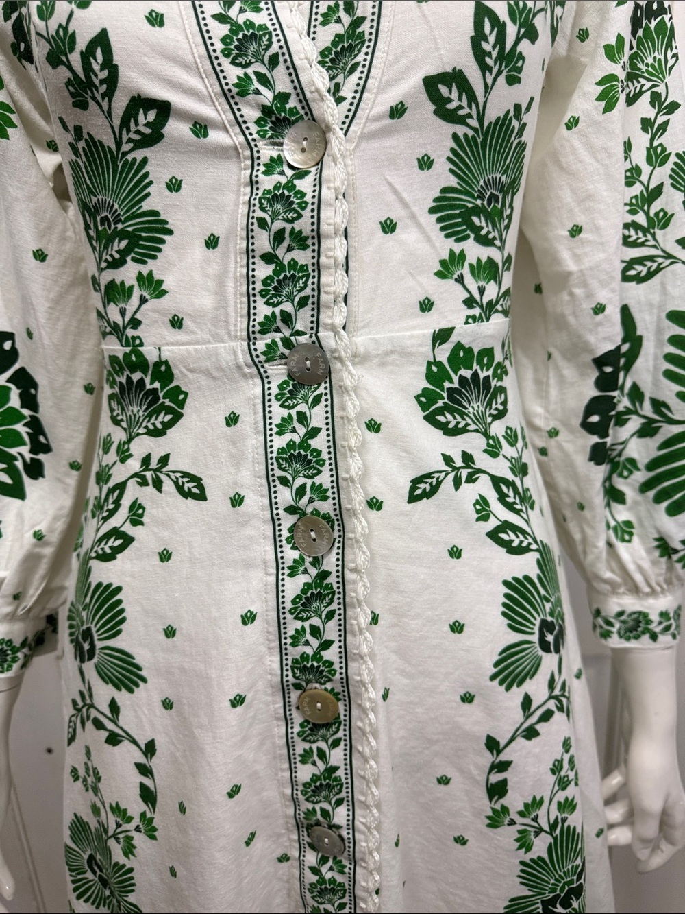 Farm Rio Forest Soul Green Floral Embroidered Maxi Long Sleeve Dress Size XS - Picture 4 of 14